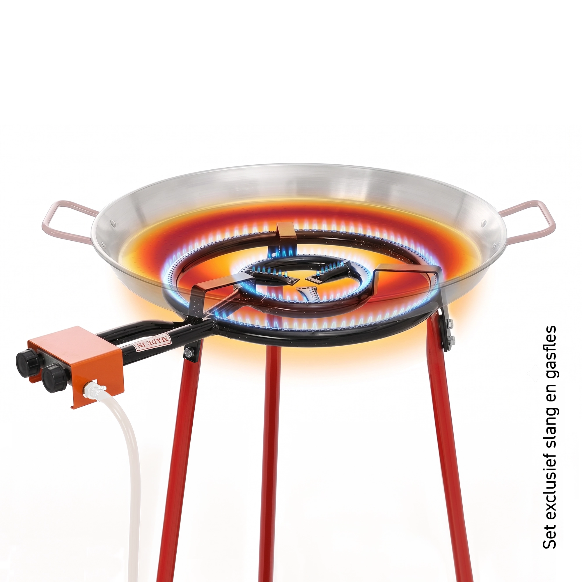 Paellapan "Andreu" 6-12 personen - 46cm met Gasbrander - Hoog Model
